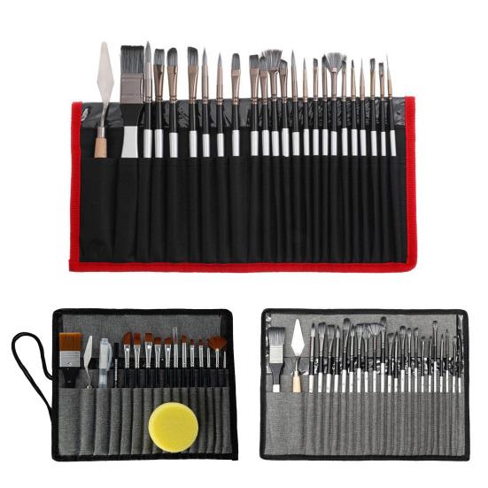 Paint Brush Set Watercolor Acrylic Art Nylon Brushes with Storage Bag Paintbrush Set with Flat Fan Round Bristles for Oil Painting Artists Beginners