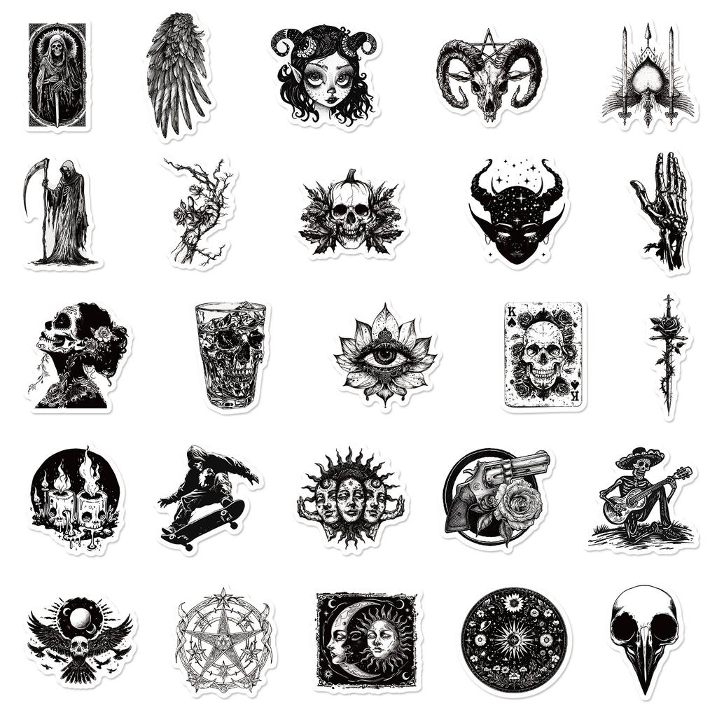 50 Black And White Gothic Black And White Gothic Punk Horror Notebook Graffiti Stickers