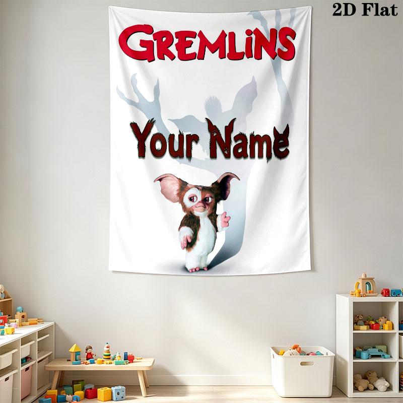 Gremlins Gizmo Custom Name Wall Tapestry Aesthetic Wall Hanging Printed Fabric Blanket Decorative Tapestries for Bedroom Living Room Home Decor