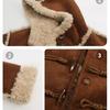 Vintage Lamb Wool Coat Women Winter Warm Loose Thickened Faux Fur Jacket with Horn Buttons