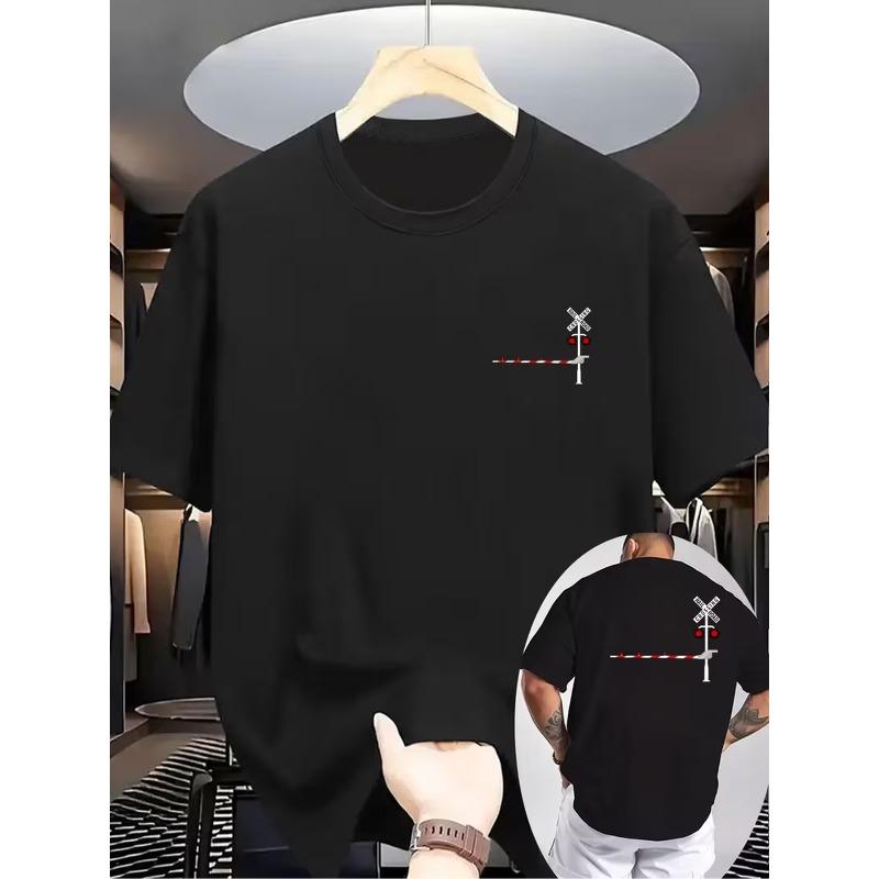 European Size New Summer Men's Casual T-Shirt, Round Neck Short Sleeve Top, Knitted Fabric, Cool and Comfortable, Double-Sided Print On Front and Back