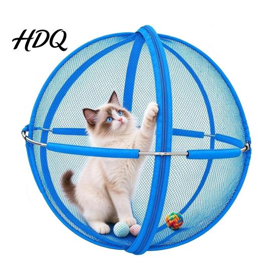 Durable Mesh Cat Running Wheel 27" Hamster Ball Outdoor Rolling Enclosure Foldable Breathable Playpen Roller with Metal Support & Carry Handle,
