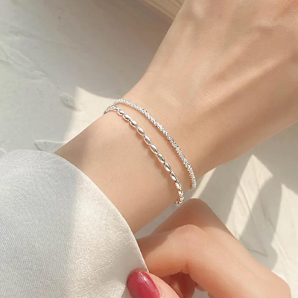 925 Silver Double Love Heart Hollow Beads Bracelet Adjustable Romantic Jewelry for Women Fashion Classic