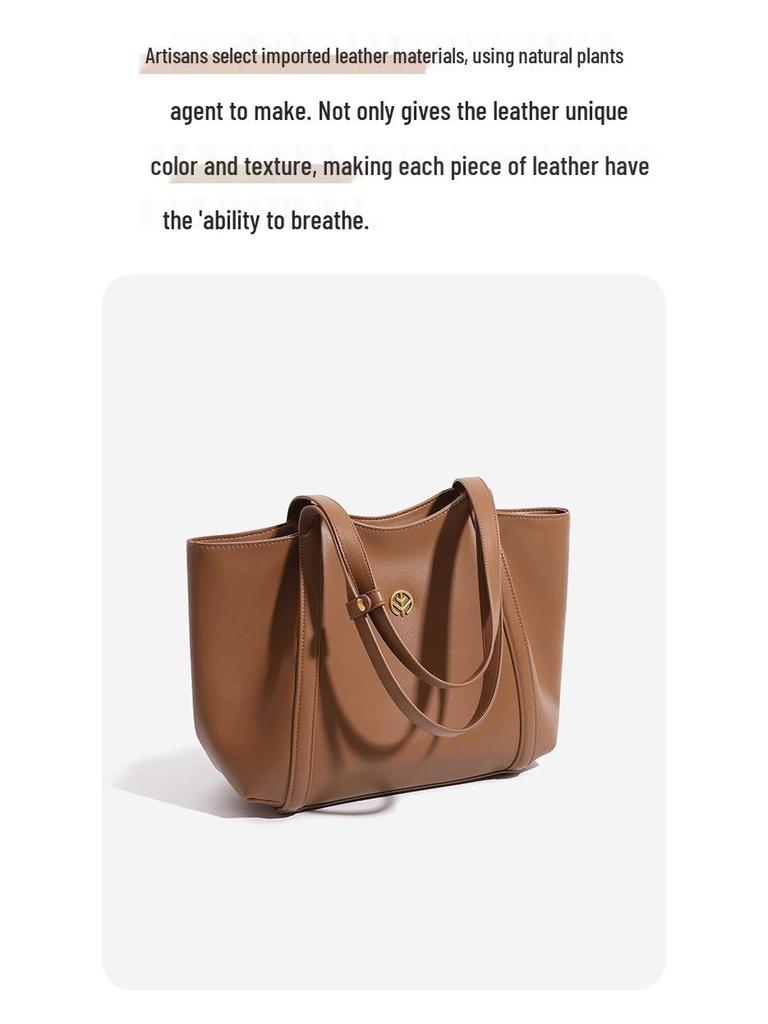 Luxurious 2025 Vegetable-Tanned Leather Tote: Spacious, High-End Handbag for Commute & Laptop Storage