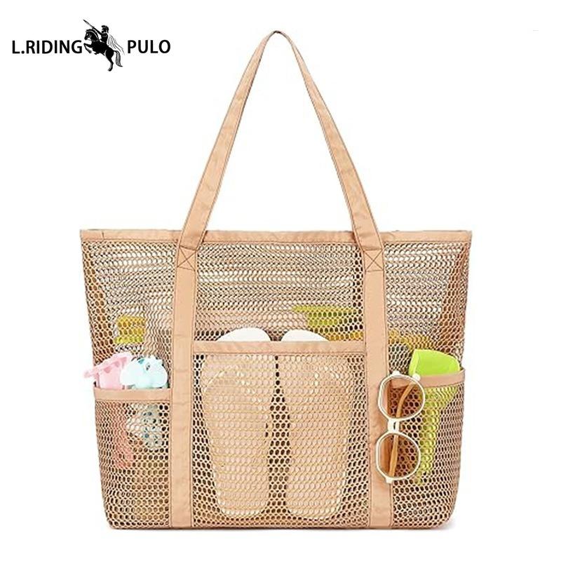 Large Mesh Beach Bag, Large Capacity, Multi-pocket Swimming Bag, Multi-functional Portable Handbag for Showering and Storage