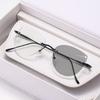 High Quality Frameless Pochromic Myopia Glasses All Titanium Ultra Light Cat Eye Anti Blue Light Glasses Diopter To -4.0