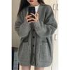 Loose and versatile and thin sweater with women's autumn and winter new solid color soft waxy casual knitted cardigan top