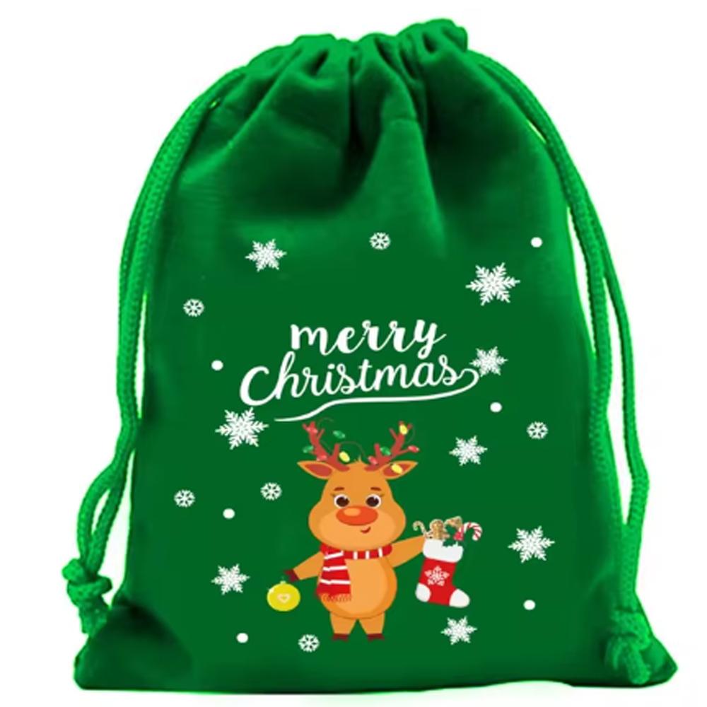 5Pcs Merry Christmas Velvet Bags Green/Red/Blue Drawstring Pouch Candy Gift Bag Jewelry Packaging Bags Xmas New Year Supplies