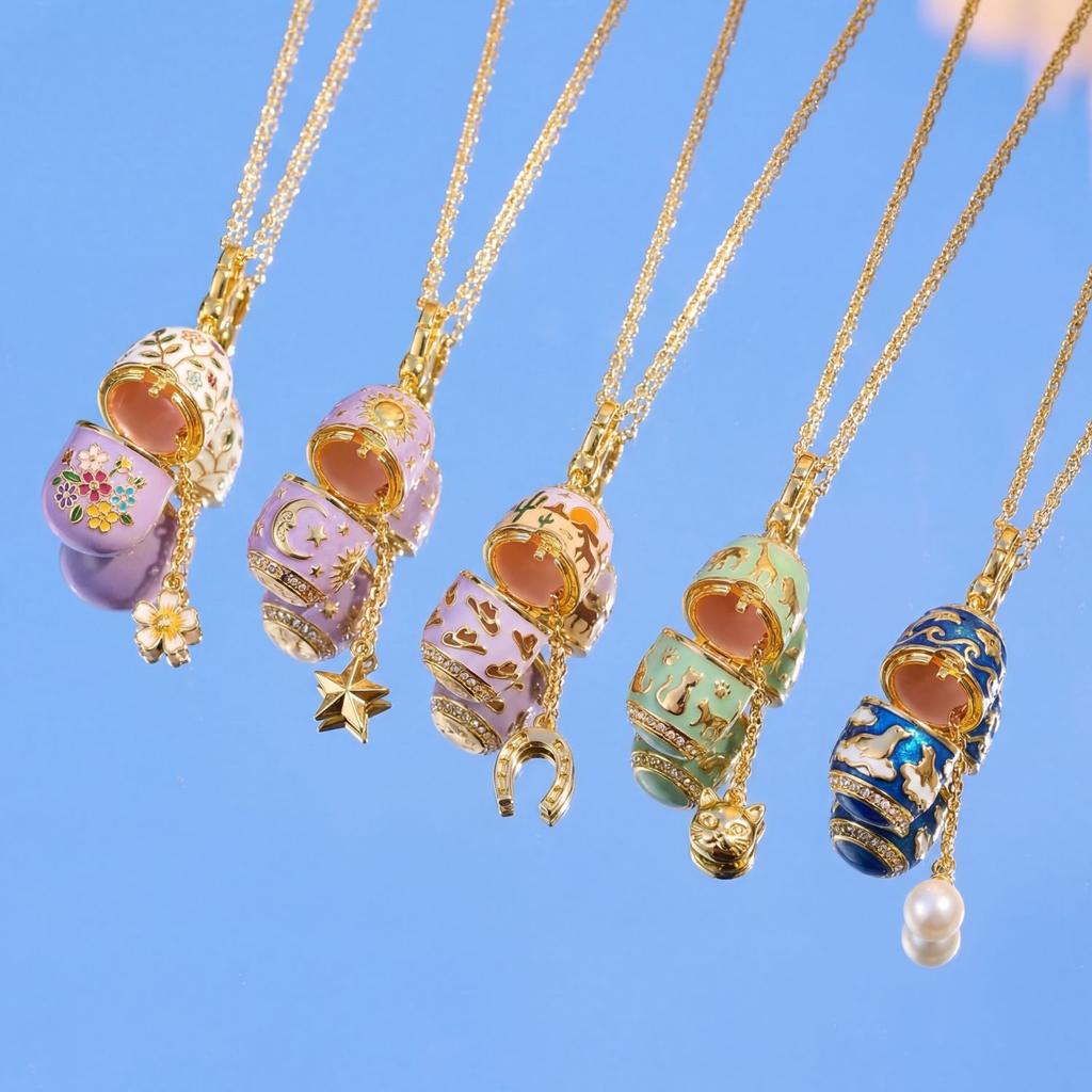 Overseas Popular Flower Star Moon Animal Marine Element Opening And Closing Pendant Copper Necklace Gift
