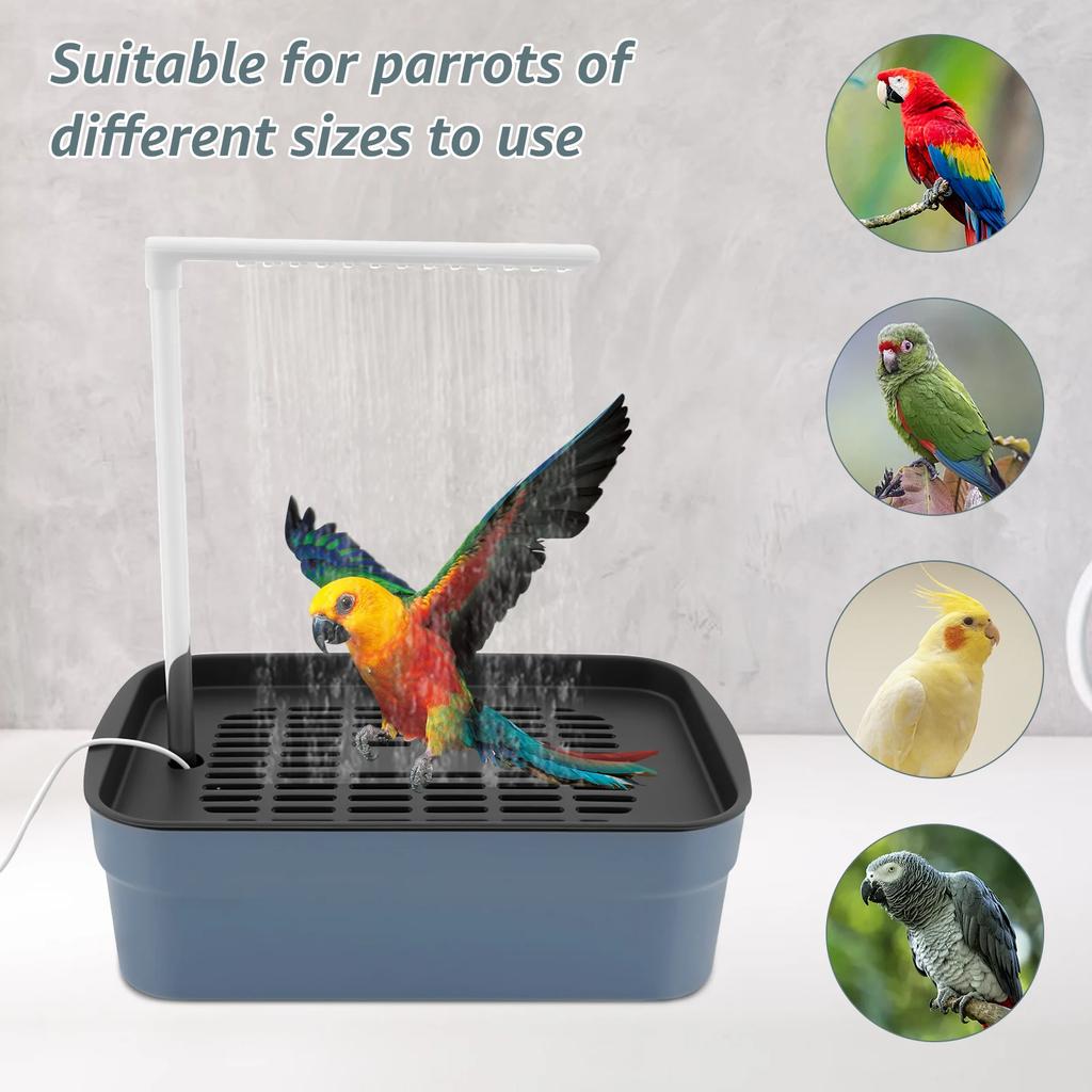 Automatic ABS Bird Bath Shower with Circulating Faucet for Pet Bird Low Noise Parrot Bathtub Electric Cockatiel Bathing Pool
