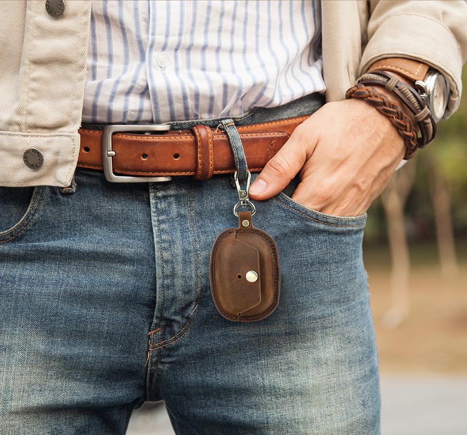 Funda para Auriculares Sony WF-1000XM5 de Cuero Genuino a Prueba de Caídas con Gancho