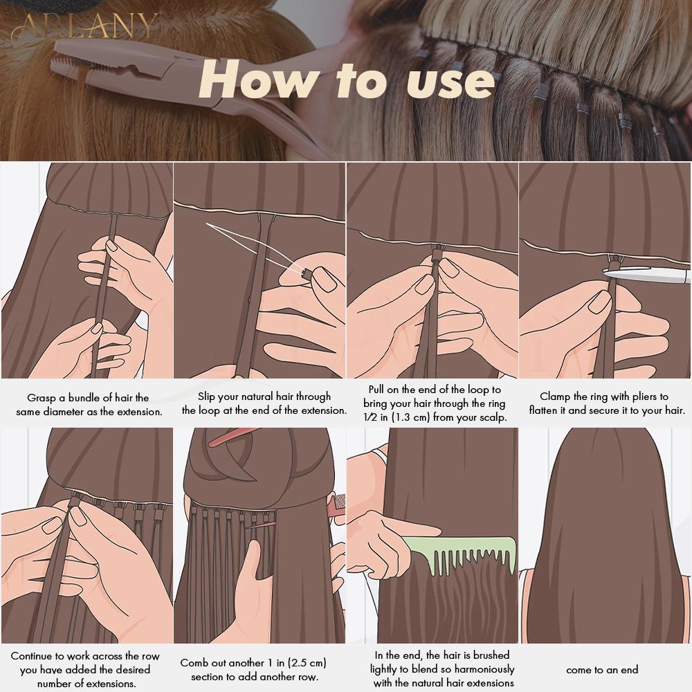 ARLANY Hair Extension Pliers 1000Pcs 4mm Micro Beads for Weft Extension Microlink Pliers Silicone Hair Extension Beading Tool