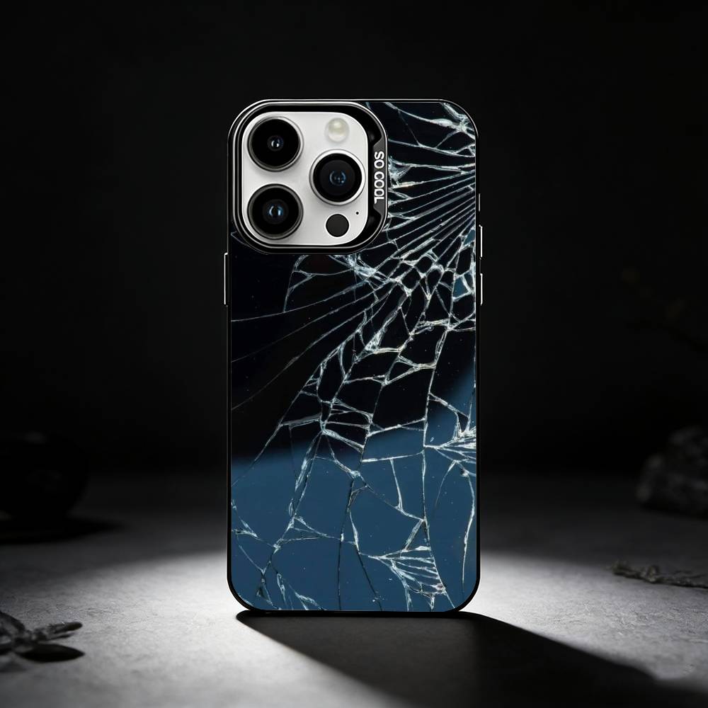 3D Vision Glass Shards Phone Case For iPhone 17,16,15,14,13,12,11 Plus,Pro Max,XS,Colored Silver Phone Case