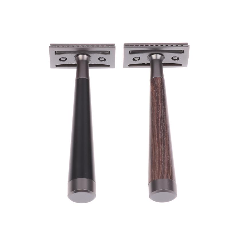 Double Edge Safety Razor, Faux Wood Zinc Alloy Handle Razor With 5 Stainless Steel Blades, Heavy Duty Eco-Friendly Razor