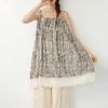 Sweet Mori Girl Lace Camisole Dress: Retro Midi-Length Layered Skirt for Women, Features Dye-Painted Leaf Design, Spring Arrival.
