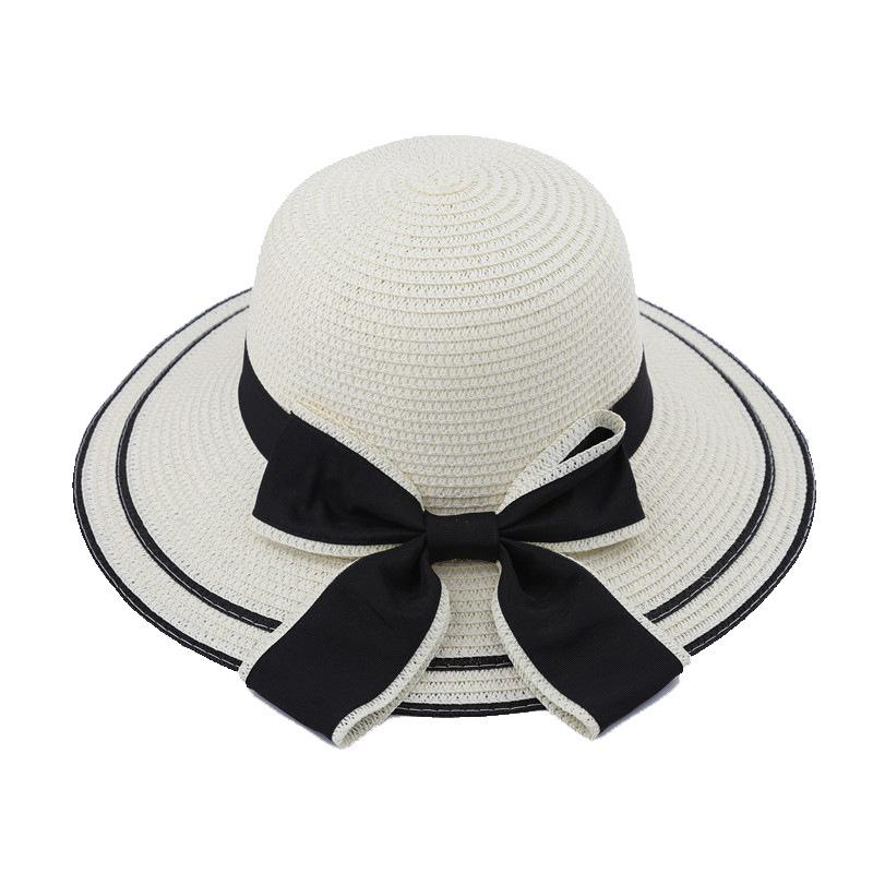 New Straw Hat Summer Adult Women Outdoor Bow Ribbon Sun Hat Outdoor Large Brim Sunscreen Girls Visor Caps