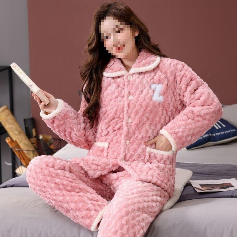 Pajamas women's three-layer thickened winter suit can wear large-size thermal padded loungewear