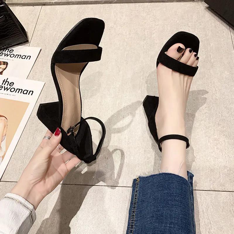 New versatile fashion thick heel Roman high heels summer Korean version ins tide fairy style one word buckle belt women sandals