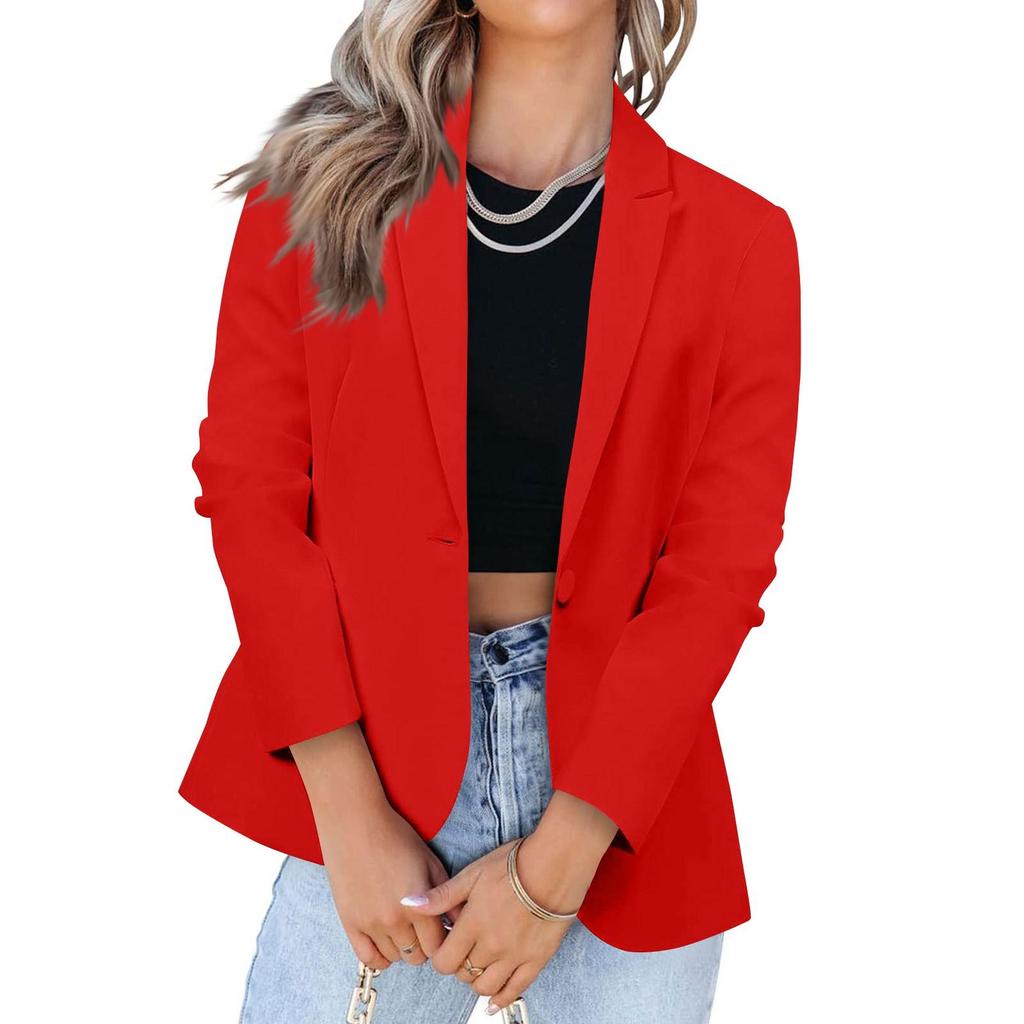 Moda Kadın Düz Renk Rahat Takım Elbise Mizaç Düğmesi Uzun kollu Ceket