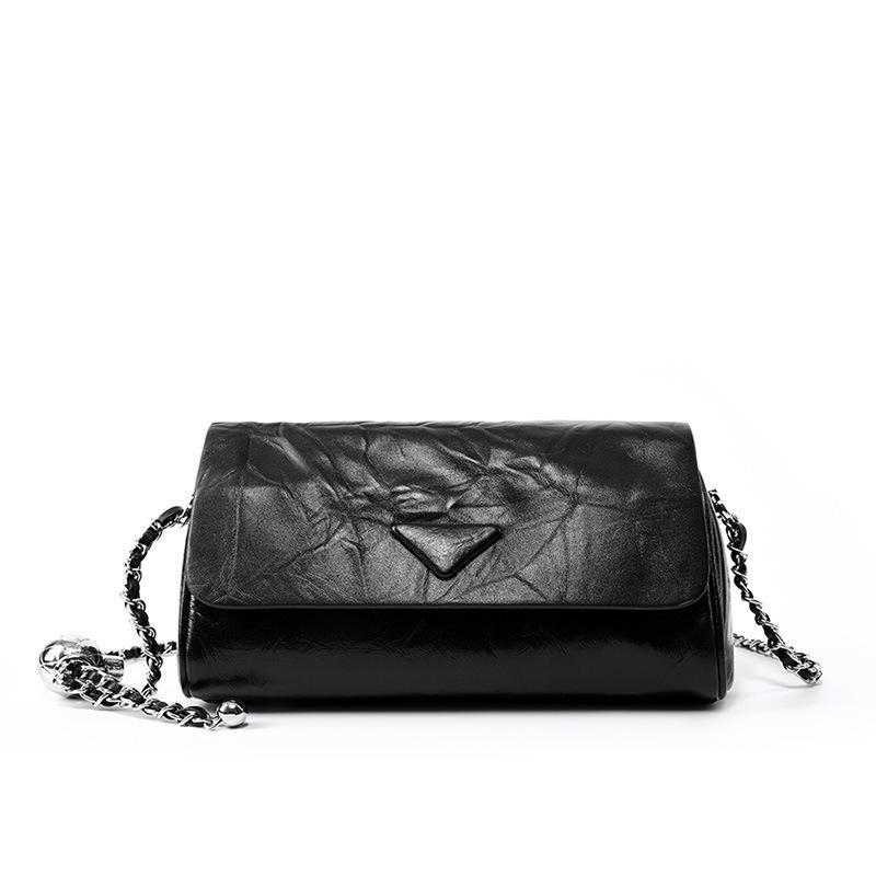 

2024 Сумка-цилиндр из мягкой кожи с черной цепочкой из коровьей кожи - Узор для ношения в руке, Сумка через плечо и сумка-мессенджер для женщин чёрный