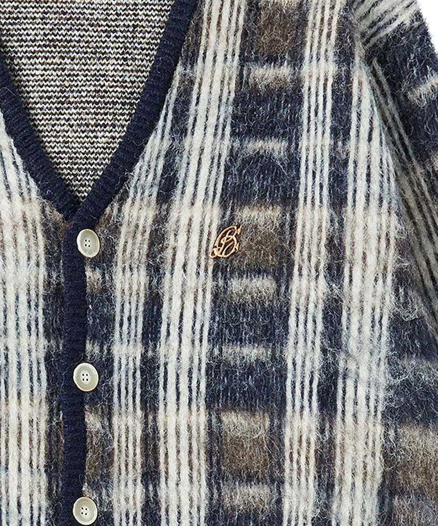 Beyond Closet Preppy Hairy Check Mohair Tough Cardigan Navy