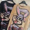 Trendy European & American Retro Distressed Cartoon Cotton T-Shirt - Women's Loose Fashion Short Sleeve Top for Autumn