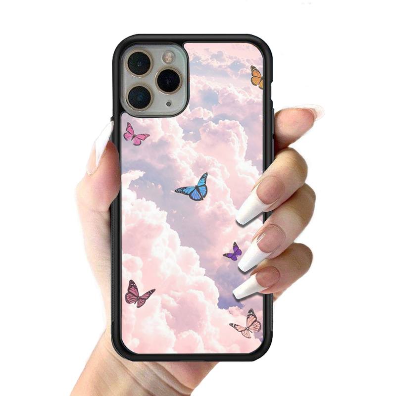 

Aesthetic Cloud Sky Butterflies Phone Case Silicone PC+TPU Case for iPhone 11 12 13 Pro Max 8 7 6 Plus X SE XR Hard Fundas iphone 14promax