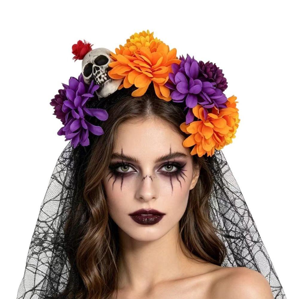 Floral Halloween Skull Hair Hoop Artificial Flower Festive Costume Headwear Cosplay Events