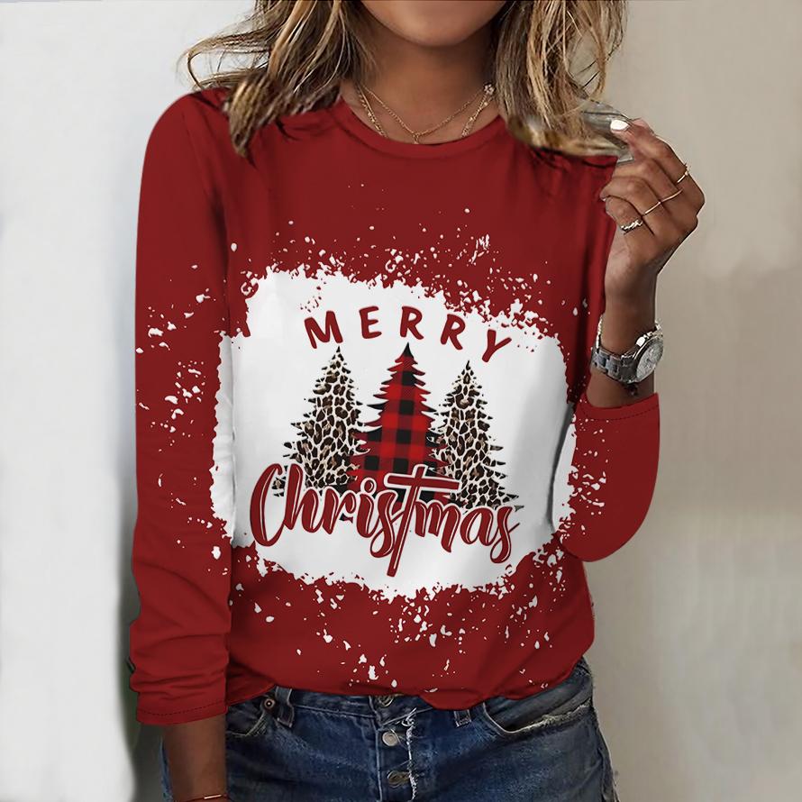2025 Høst & Vinter Dame Ny Casual Rund Hals Langermet Topp 3D Julemønster Ideell Halloween Julegave