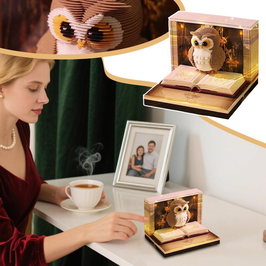 3D Owl Calendar 2026 Time Piece Calendar Owl-Shaped Tear Away Mini Desk Calendar Carving Art Notebook Tearable Table Notepad