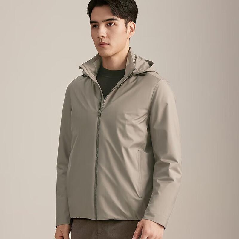 YOUNGOR Men's Khaki Polyester Detachable Hood Jacket