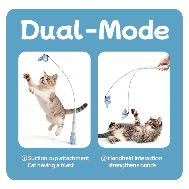 80cm Long Flexible Electric Butterfly Cat Wand, Auto Rotating Cat Teaser Toy, Boredom Relief Interactive Cat Play Toy