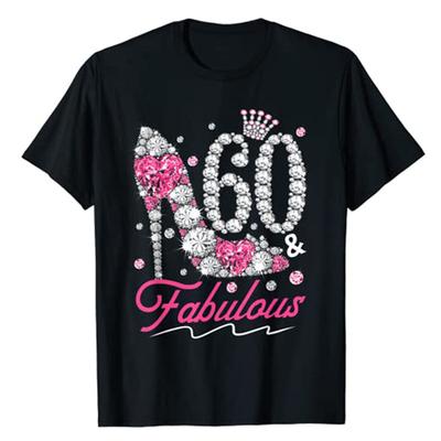 60ème Anniversaire 60 Fabuleux Rose 60 Ans Chaussures Diamant T-shirt Mode Femme Maman Mamie Nana Reine Hauts Cadeaux Anniversaire