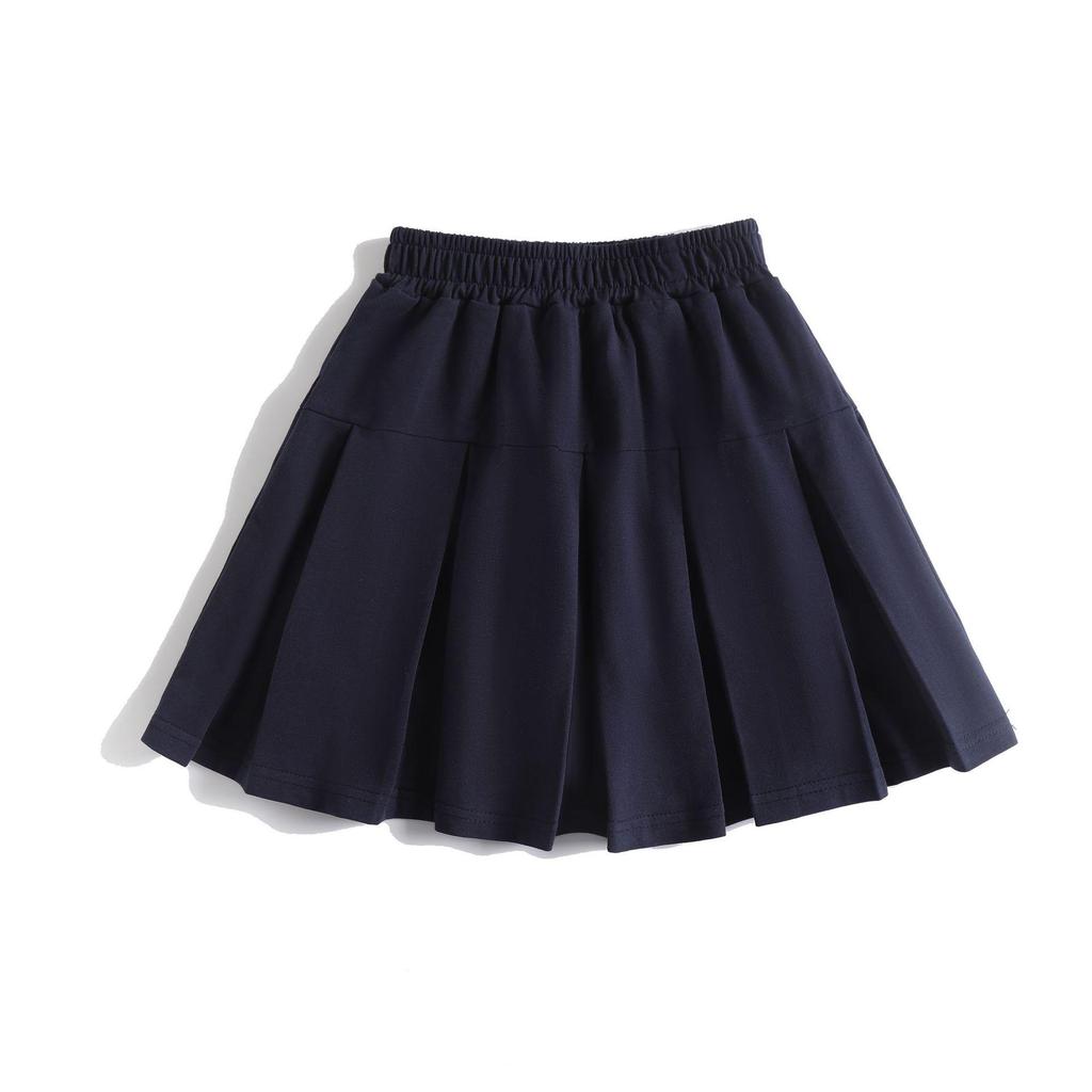 Navy Blue Pleated Cotton Skirt for Medium & Large Girls - Summer School Style