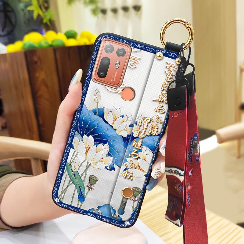 Lanyard Fashion Phone Case For HTC Desire 20 Plus/D20+ Kickstand Wristband Shockproof Waterproof Wrist Strap Silicone