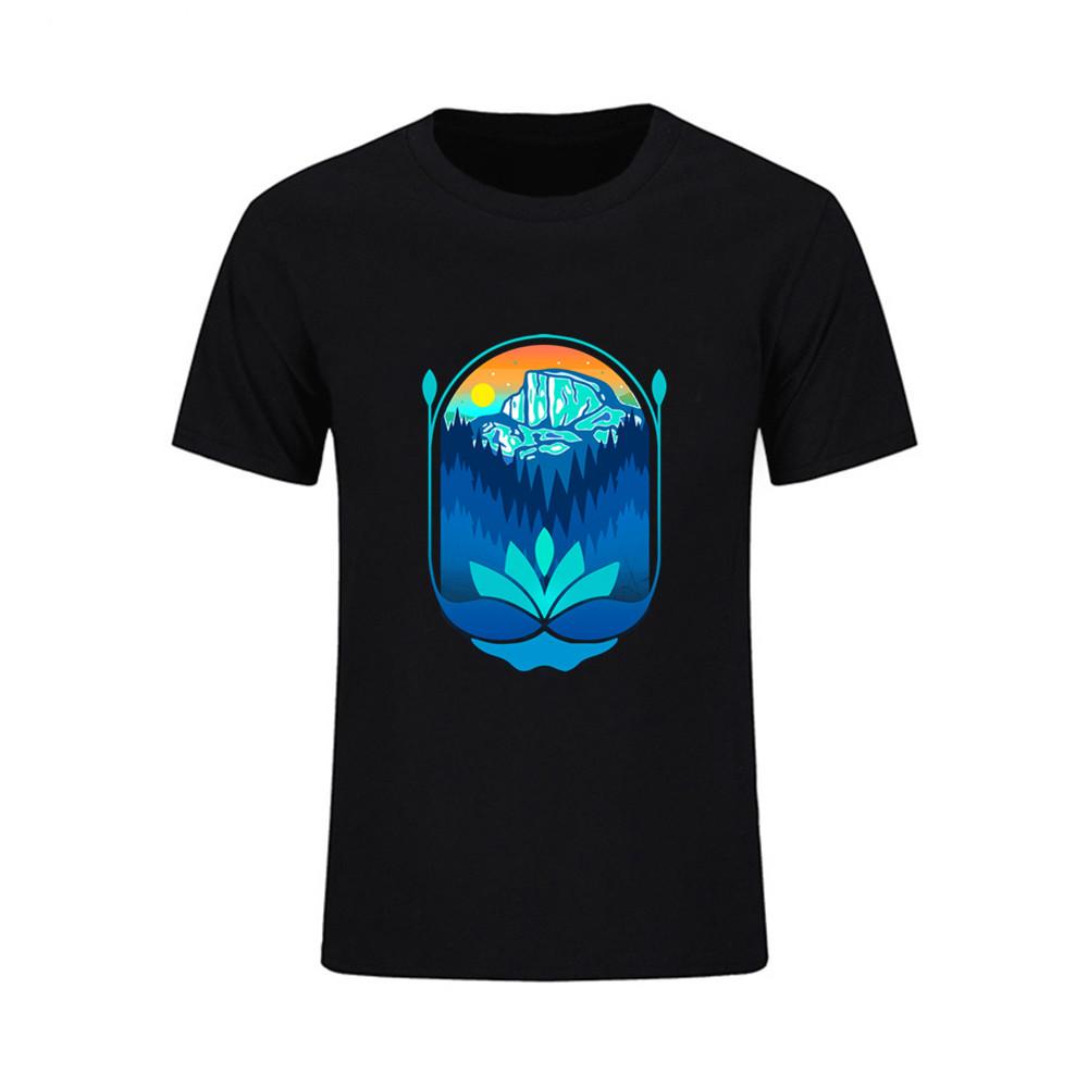 T Shirts Men Stay Wild Black White Casual Mountains Wild Flower Sunrise Tee Shirts L