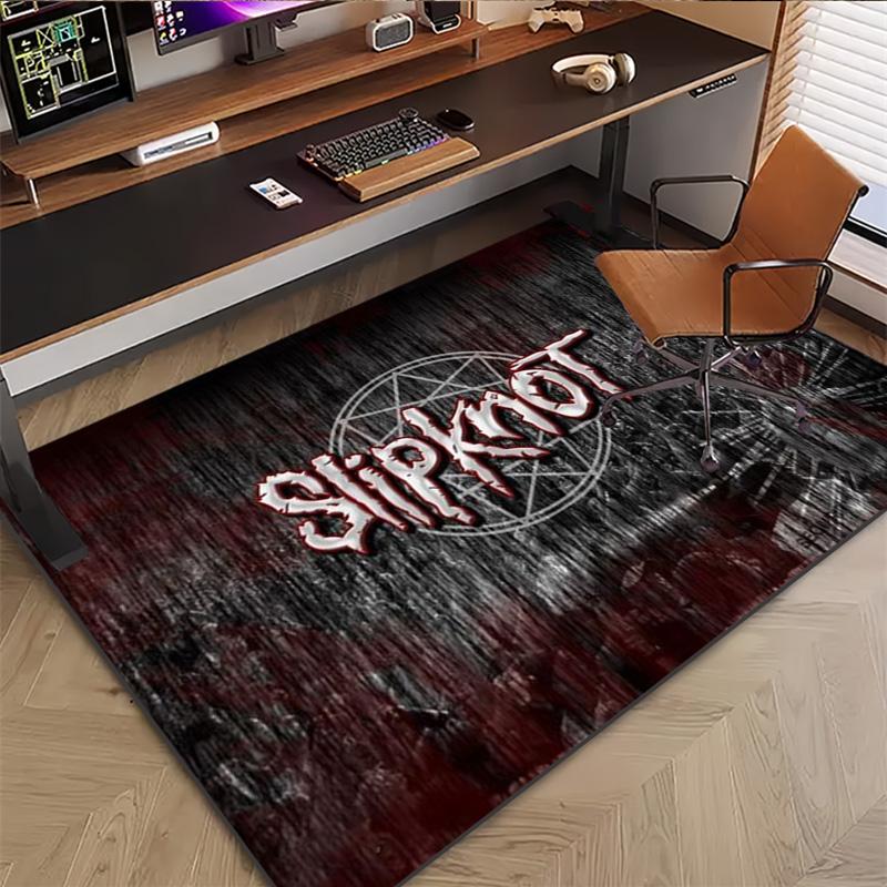 Slipknot Pentagram Logo Area Rug Non Slip Mat, Vintage Dark Wood Grain Carpet for Game Room Rock Fan Decor