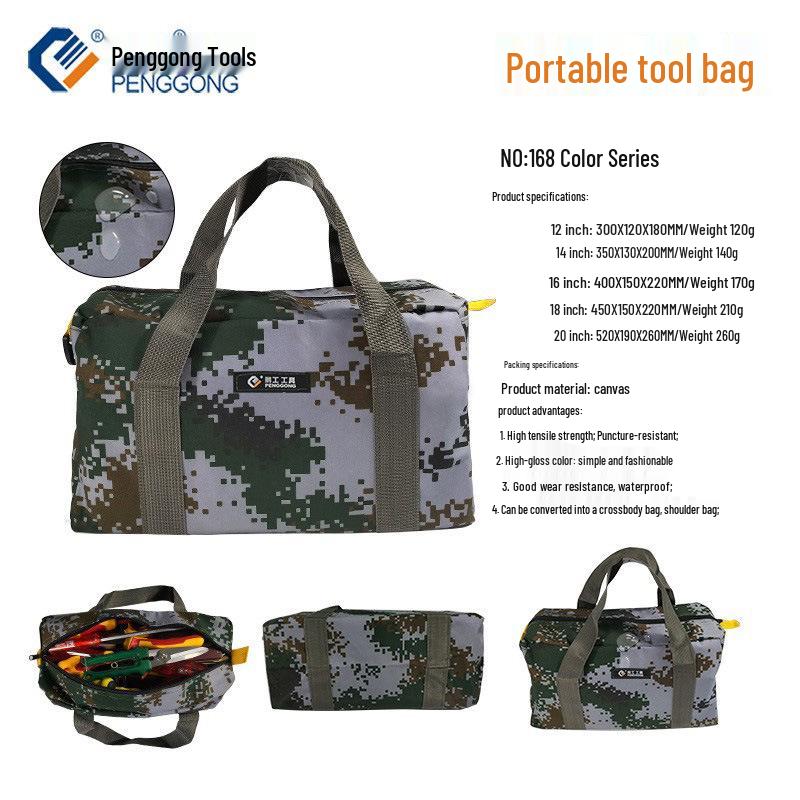 Large Capacity Wear-Resistant Canvas Tool Bag for Electricians, Hardware, and Repairs