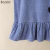 ZANZEA Womens Summer Round Neck Sleeveless Plaid Print Tank Tops