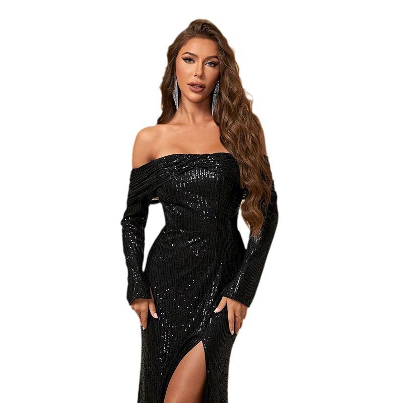 High Slit Tube Top Evening Dress - Elegant Christmas Ball Gown