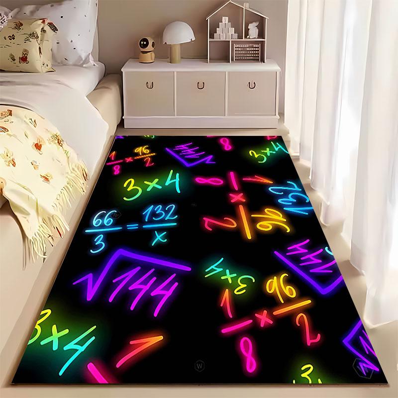 Neon Math Symbols Design Carpet suitable as a non-slip mat for the living room or bedroom sofa