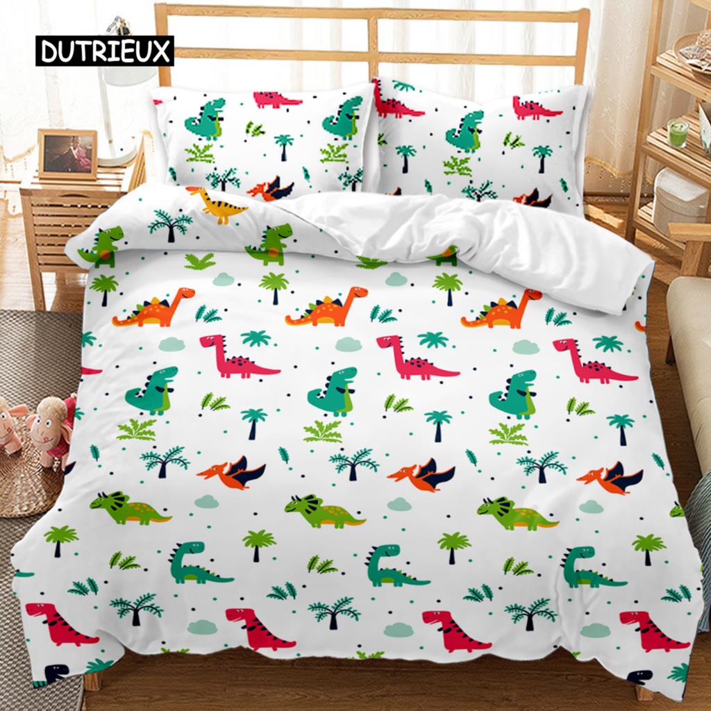 Dinosaur Duvet Cover Set Tropical Cartoon Dinosaur Twin Bedding Set for Kids Teens Double Queen King Size Polyester Quilt Cover