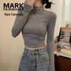 Women's Half-High Collar Pleated Slim-Fit Long-Sleeve Top