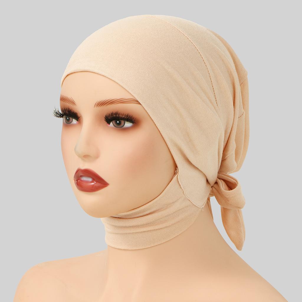 Muslim Women Instant Hijab With Straps Bonnet Soft Jersey Modal Tie Back Undercap Inner Cap Solid Stretch Turban Headband Eid