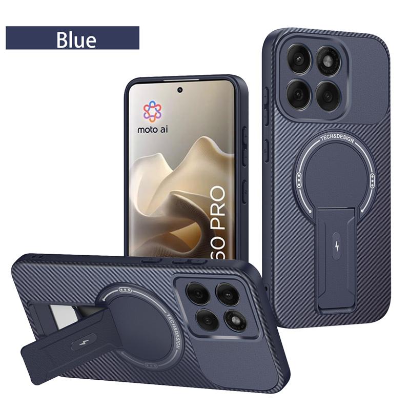 Carbon Fiber Pattern Armor Case For Motorola Moto Edge 60 Pro Fusion Cover Magnetic Wireless Chraging Fold Stand Shell Fundas