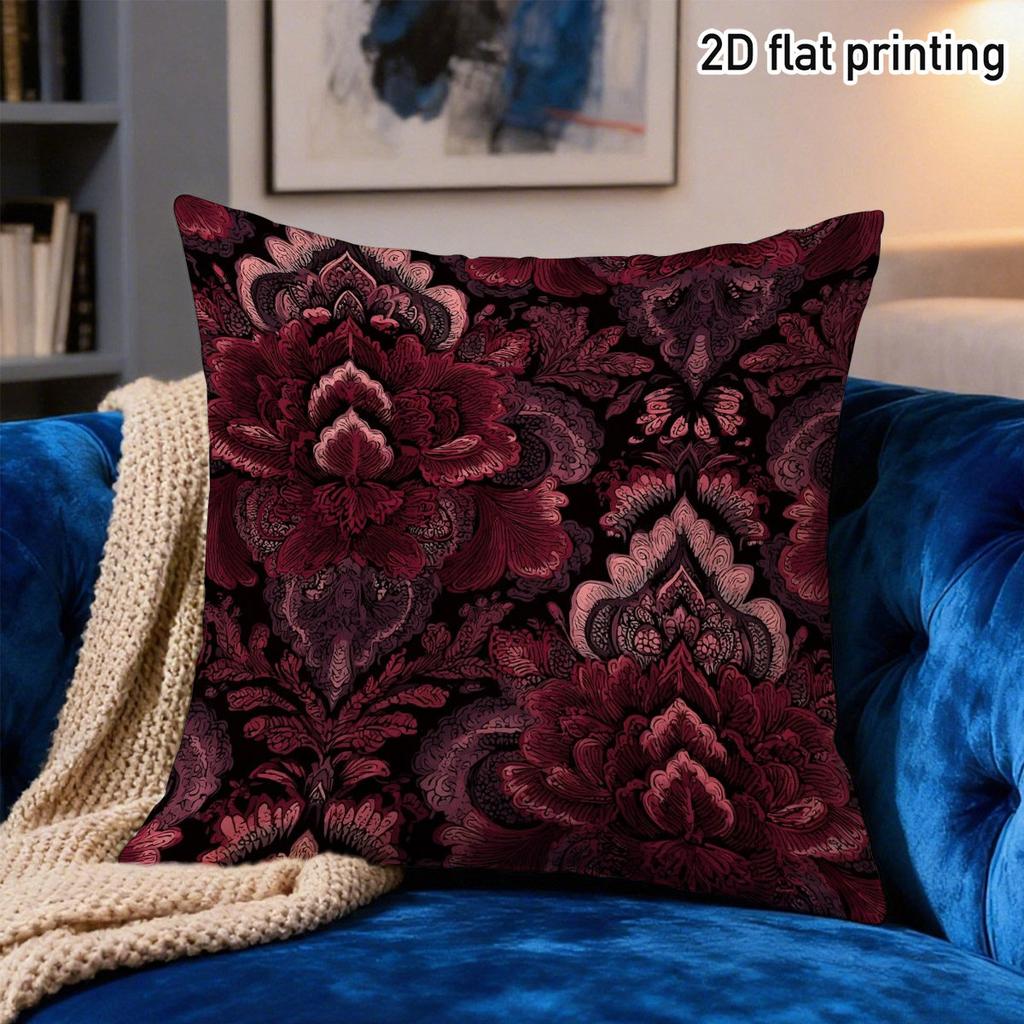 Federa per Cuscino Fiore Damascato Rosso Scuro Stampata 2D Vintage Boho Floreale Morbida Federa per Cuscino da Lancio Per Decorazione Divano Casa Gotica Regalo