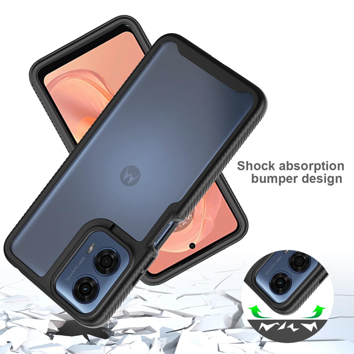 

For Motorola Moto E14 4G/G24 4G/G04 4G/G04s 4G Case with PET Screen Film PC+TPU Phone Shell Dark Blue