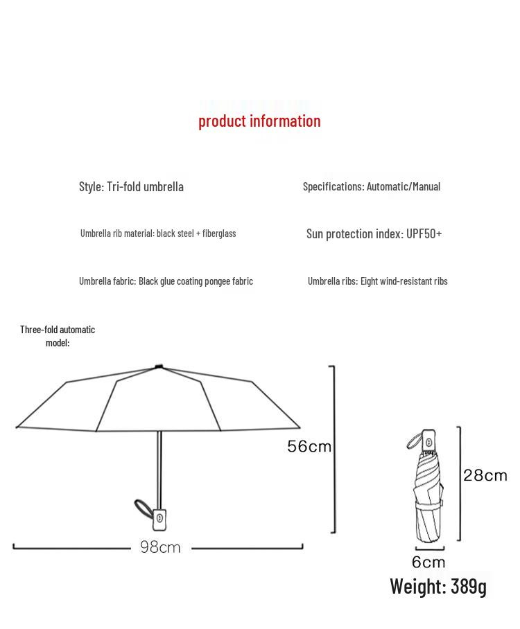 Women's Bow Sun & Rain Dual-Use Automatic Folding Umbrella - Compact, Fresh Sunshade with Black Glue for Sunscreen Protection.