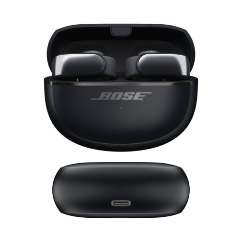 Bose Ultra Open Earbuds, komplett kabellose, offene Ohrhörer, Spatial Audio, Bluetooth-Verbindung mit Mikrofon, bis zu 7,5 Stunden Wiedergabe, spritzwassergeschützt, schwarz