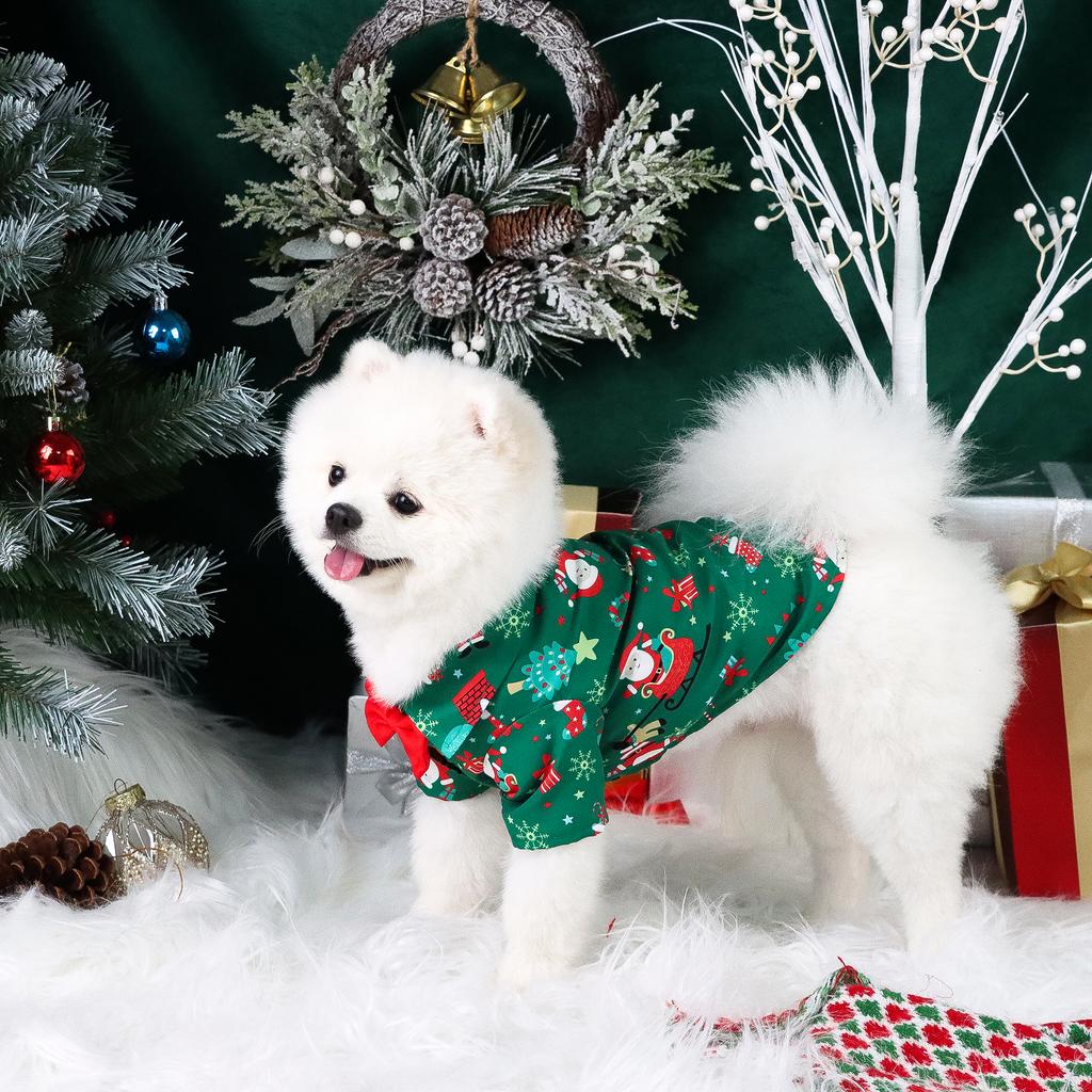 Dog Christmas Clothes for Small Dogs Shirt Santa Claus and ElkPrinted Costume Puppy Pajama with Snow and Gift Box Pattern Doggie